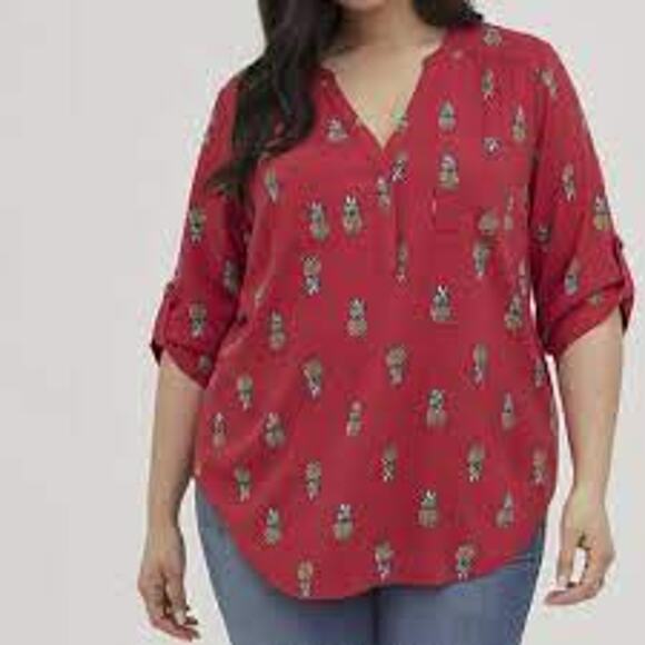 Torrid Harper Animal Print Pineapple Novelty Work Casual Women's Blouse 3-3X - Picture 1 of 7